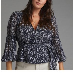 Anthropologie puff sleeve wrap blouse